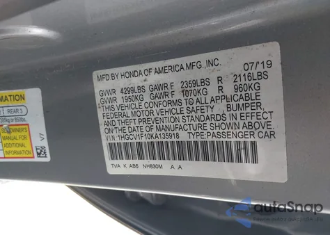 2019 Honda Accord Lx from USA, damaged, VIN 1HGCV1F10KA135918